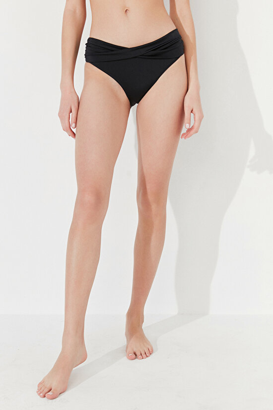Siyah Basic Twist Çapraz Kumaş Detaylı Bikini Altı - 1
