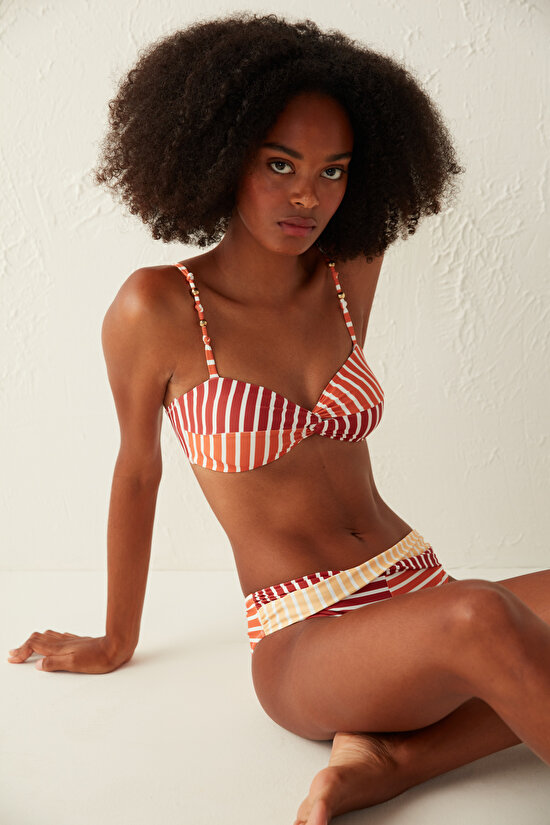 Çok Renkli Çizgili V Kesim Havana Twist Bikini Altı - 3