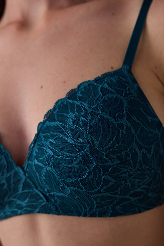 Petrol Green Cozy Lace Non-wired Non-Padded Bra - 3