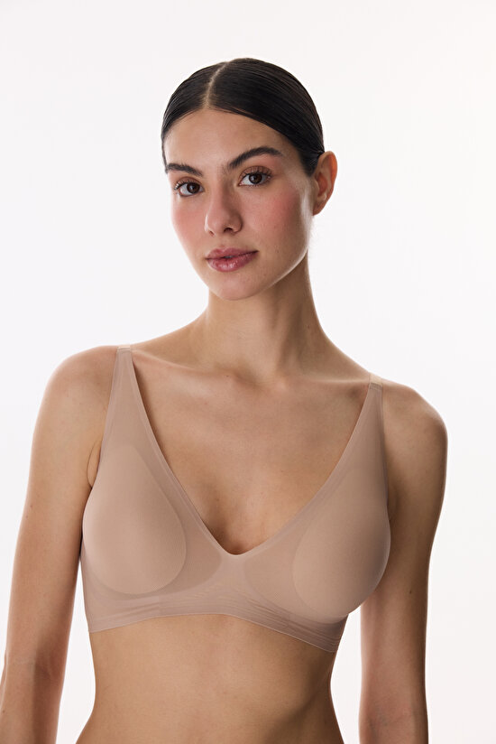 Beige Zerogram Decolette Bra - 1