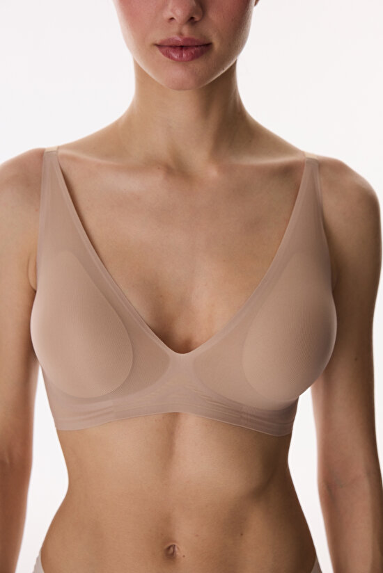 Beige Zerogram Decolette Bra - 3