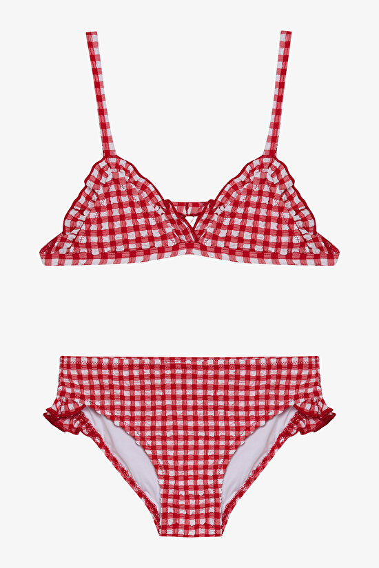 Kız Çocuk Gingham Triangle Çok Renkli  Bikini Takımı - 1