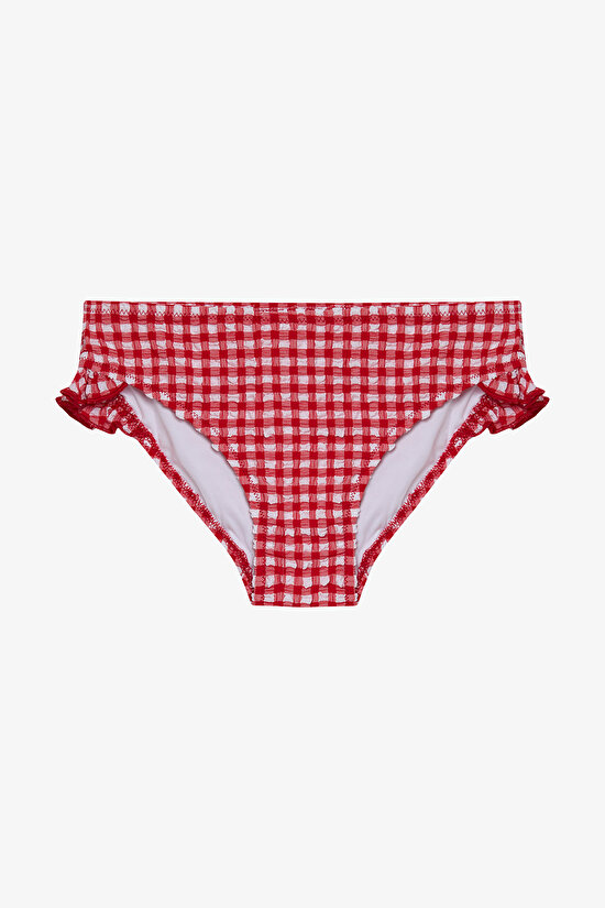 Kız Çocuk Kareli Fırfırlı Üçgen Bikini Takımı - 3