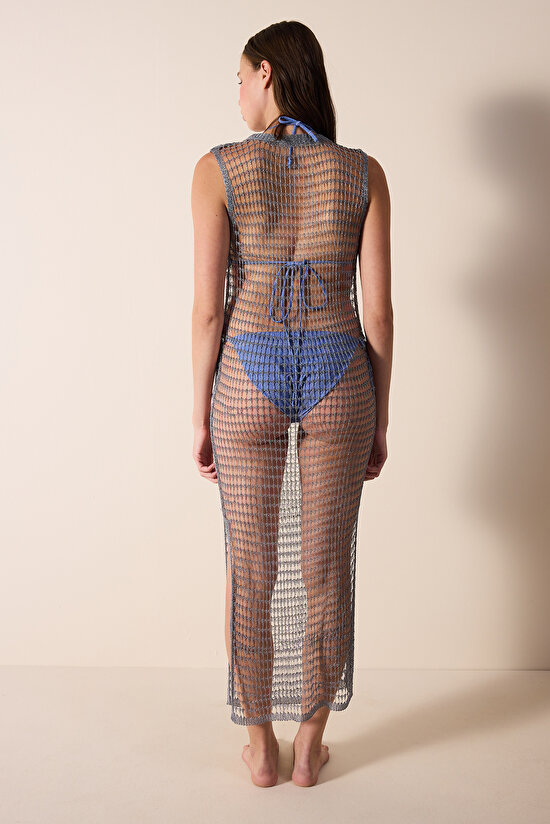 Shiny Fishnet Silver Color Dress - Gamze Erçel Collection - 3
