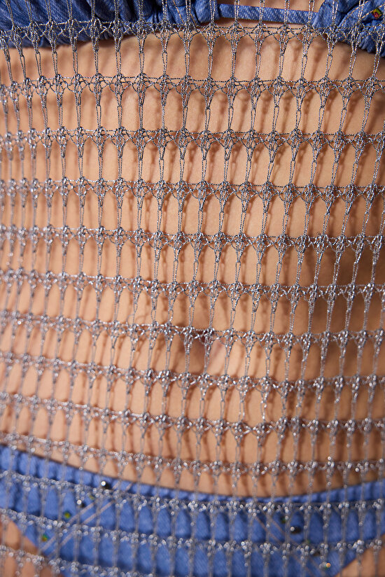 Shiny Fishnet Silver Color Dress - Gamze Erçel Collection - 7