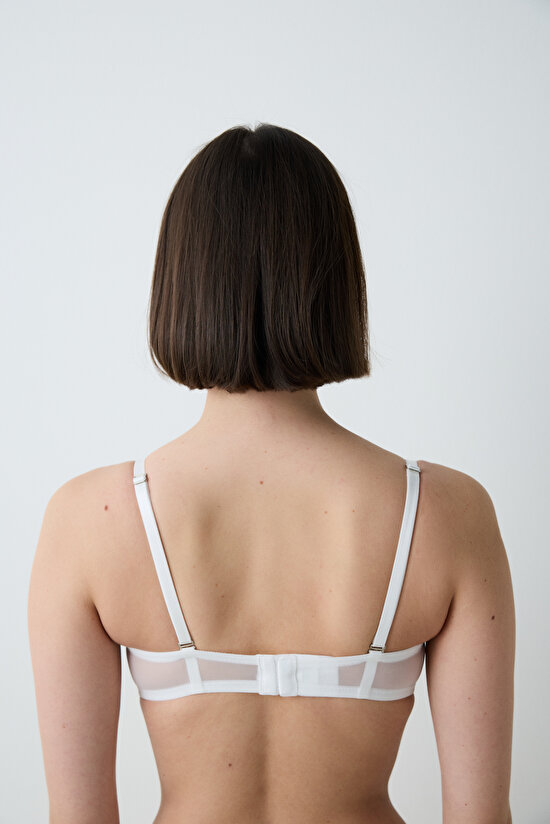 Heart Sequin Lace Kırık Beyaz Sütyen - 4