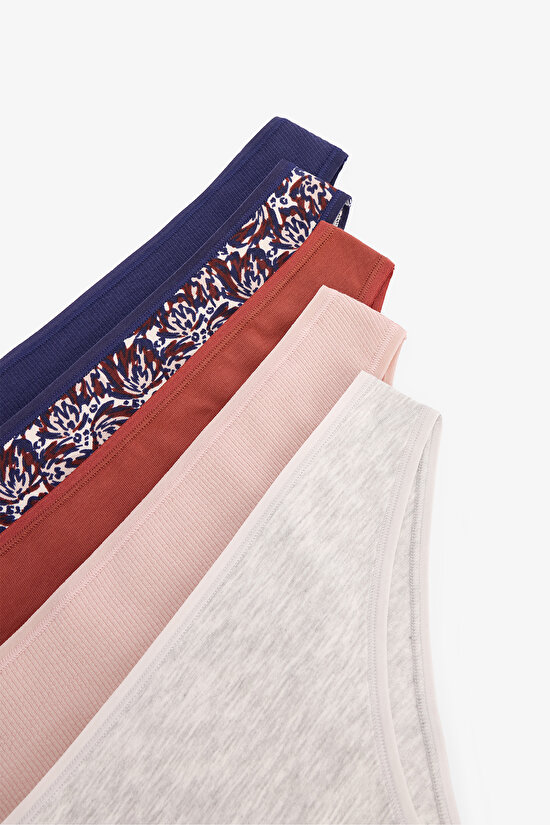 Wild One Çiçekli Pamuklu Düşük Bel 5'li Brazilian Külot - 7