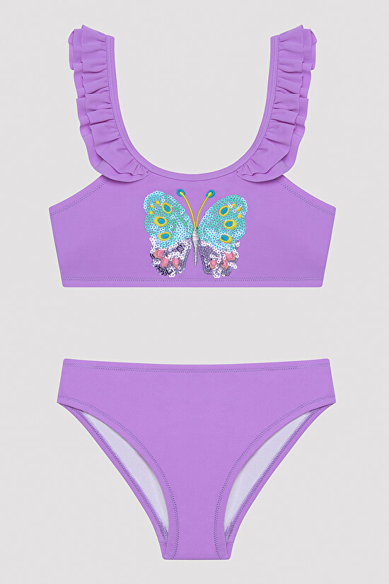 Kız Çocuk Butterfly Halter Lila Bikini Takımı - 1