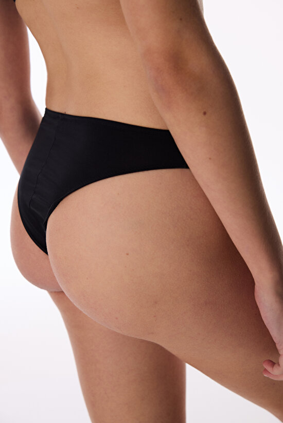 Siyah Satin Stone Detailed Brazilian Külot - 2