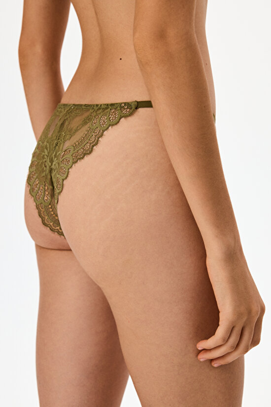 Olive Green Lace Brazilian Briefs - 2