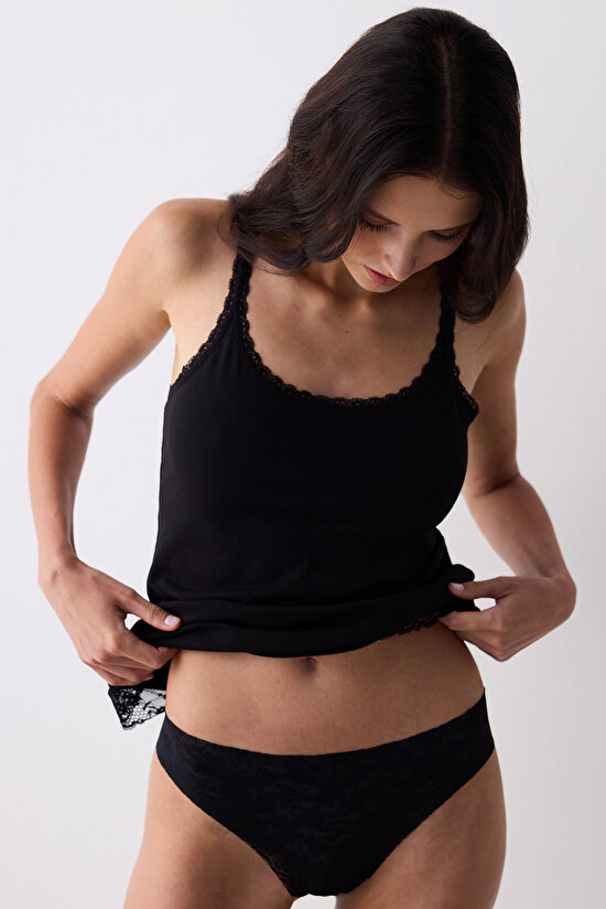 Cotton Lace Dantel Siyah Cami Atlet - 3