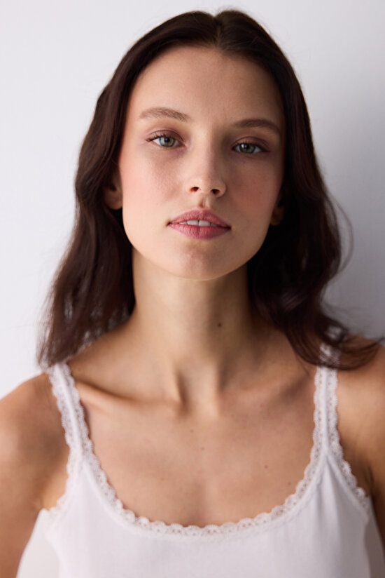 Cotton Lace Dantel Beyaz Cami Atlet - 3