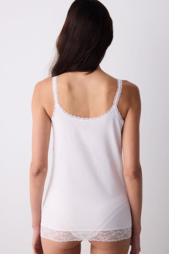 Cotton Lace Dantel Beyaz Cami Atlet - 5
