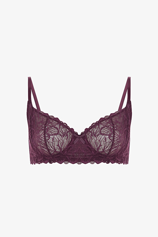 Bordo Gloria Dantelli Balenli Dolgusuz Sütyen Bordo Gloria Dantelli Balenli Dolgusuz Sütyen - 7