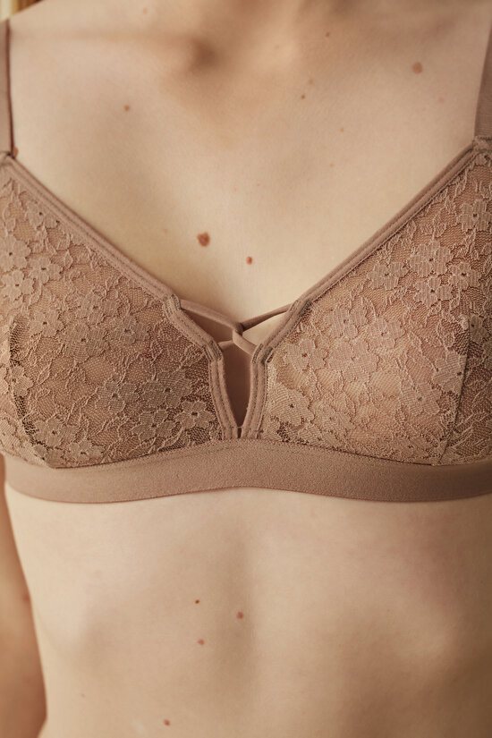 Bej Triangle Banded Lace Sütyen - 6