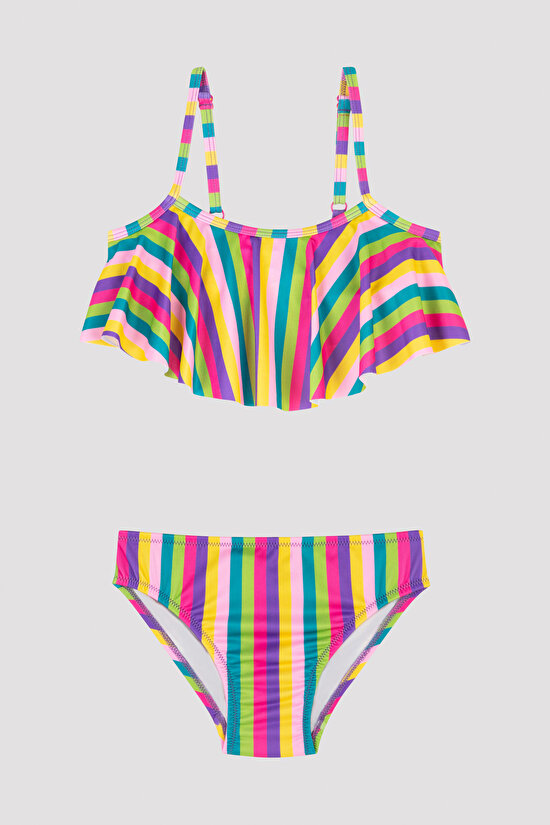 Girls Stripe Bandeau Bikini Set - 1