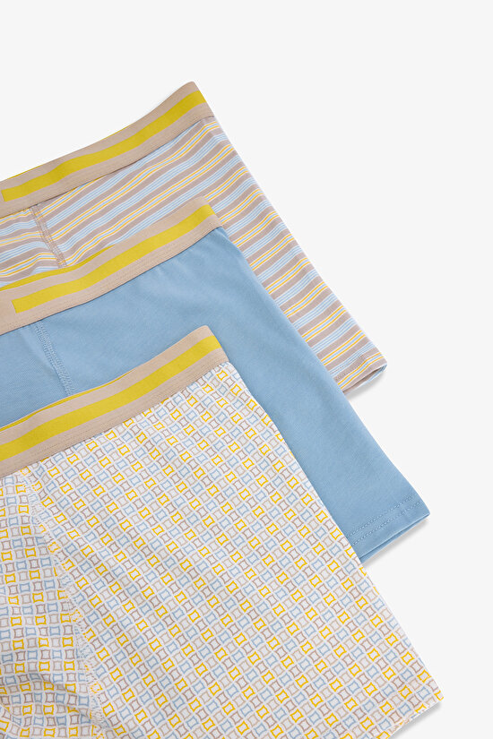 Erkek Pamuklu Yellow Stripe Çok Renkli 3lü Boxer Külot Erkek Pamuklu Yellow Stripe Çok Renkli 3lü Boxer Külot - 4