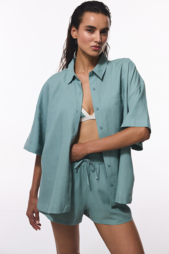 Açık Yeşil Natural Keten Gömlek - 4