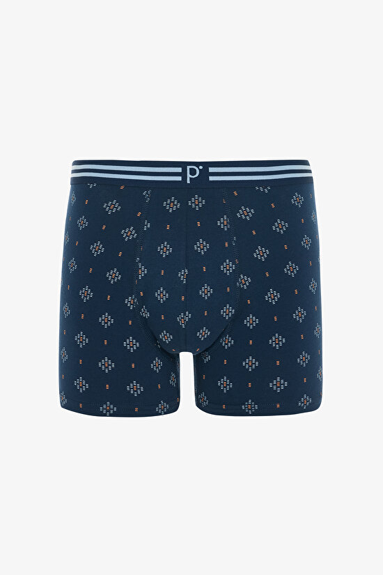 Mavi Erkek Geometrik Desenli 3'lü Boxer - 2