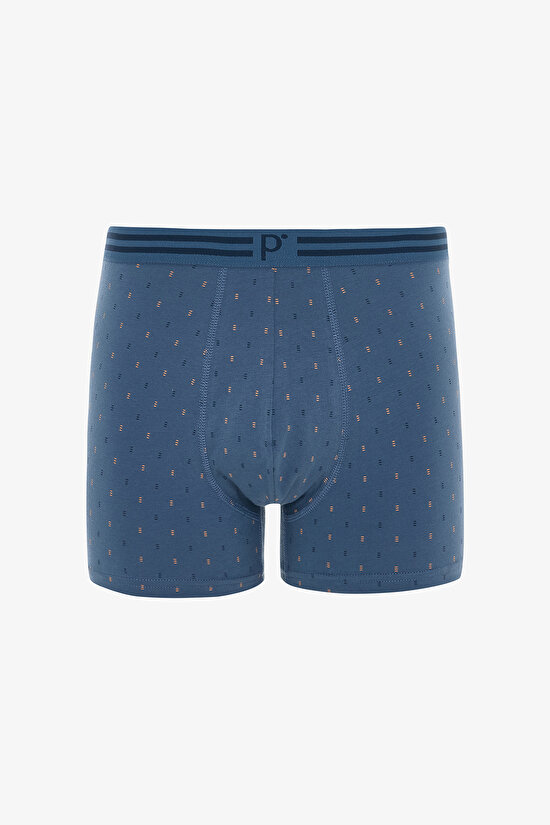 Mavi Erkek Geometrik Desenli 3'lü Boxer - 4
