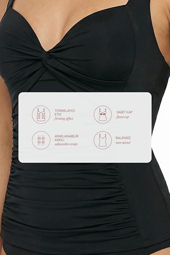 Siyah Büzgülü Bikini Üstü - 9