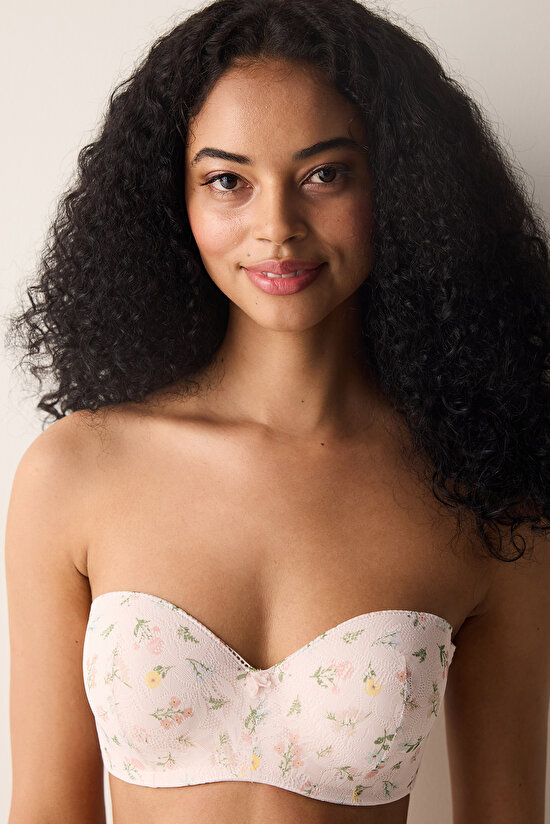 Lotus Printed Lace Dantel Açık Pembe Sütyen - 3