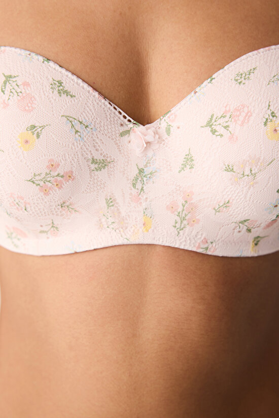 Lotus Printed Lace Dantel Açık Pembe Sütyen - 5