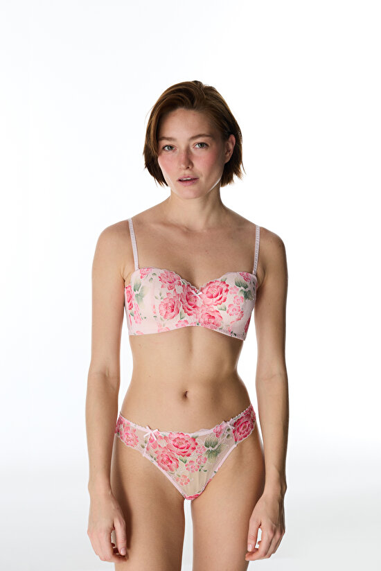 Açık Pembe Lotus Straplez Floral Sütyen - 3