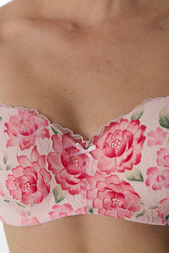 Açık Pembe Lotus Straplez Floral Sütyen - 4