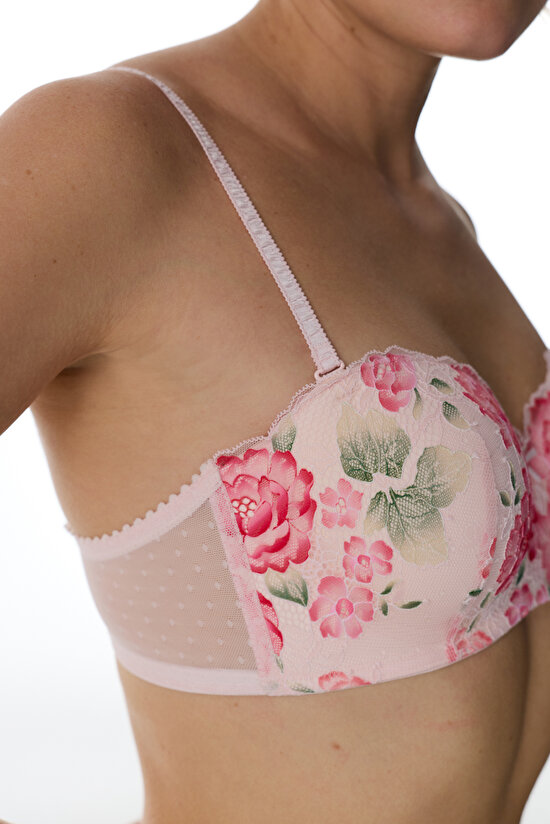 Açık Pembe Lotus Straplez Floral Sütyen - 5