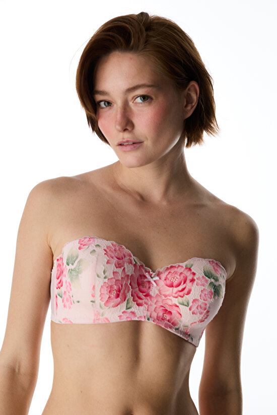 Açık Pembe Lotus Straplez Floral Sütyen - 6
