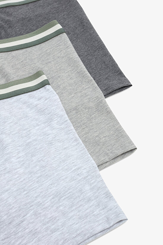 Erkek Pamuklu Basic Gray Çok Renkli 3lü Boxer Külot - 5