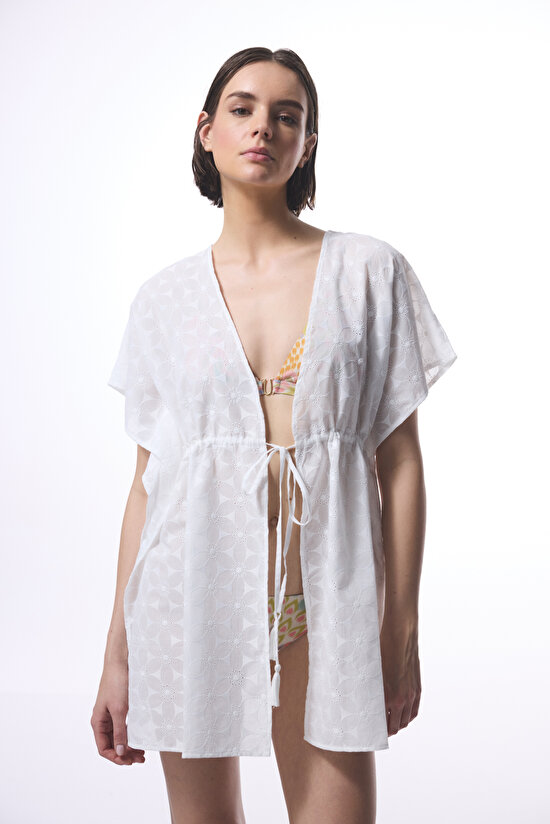 Kırık Beyaz Brode  Kaftan - 1