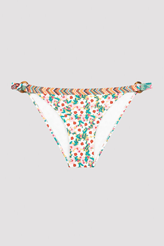Çok Renkli Çiçek Desenli Bianca Side Aksesuar Detaylı Bikini Altı - 4