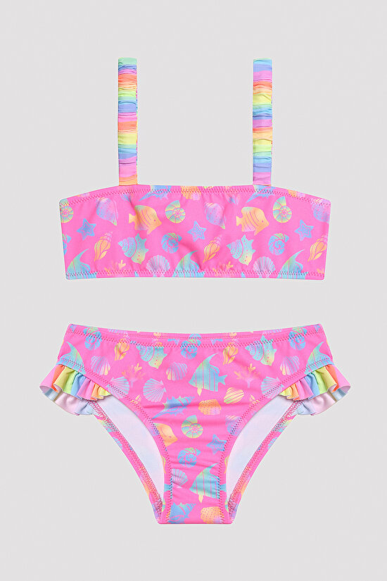 Girls Colorful Ocean Bandeau Bikini Takımı - 1