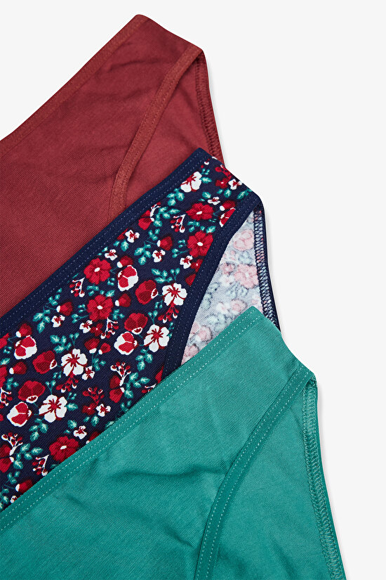 Cheerful Çiçek Desenli Normal Bel 3'lü Külot - 5