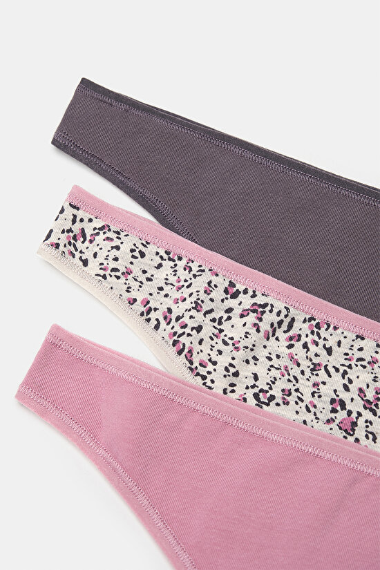 Wild Leo Pamuklu 3lü Çok Renkli Tanga Külot - 9