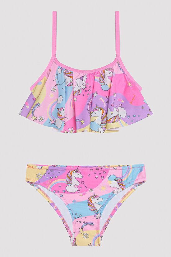 Kız Çocuk Unicorn Bandeau Çok Renkli Bikini Takımı - 1