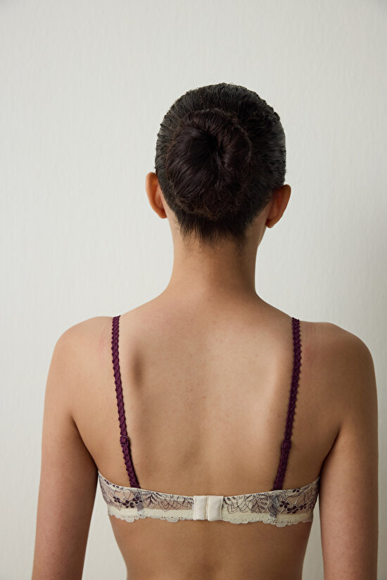 Beige Wow Floral Lace Push Up Bra - 5