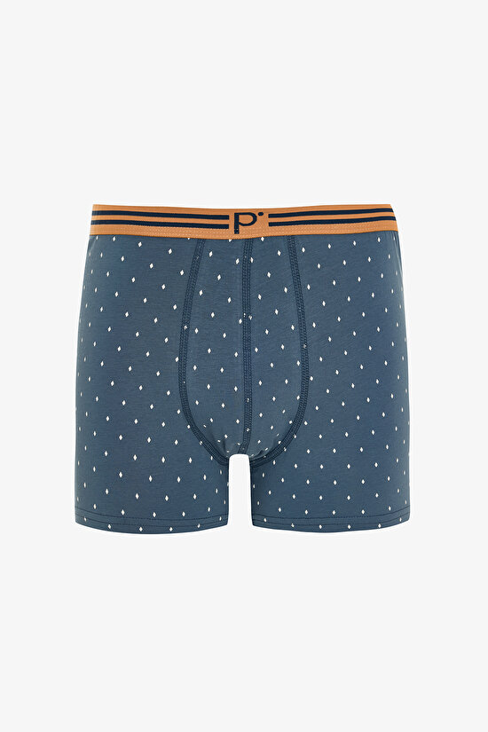 Erkek Geometrik Desenli P Logolu Orta Bel 3'lü Örme Boxer - 2