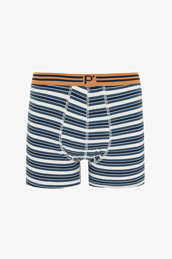 Erkek Geometrik Desenli P Logolu Orta Bel 3'lü Örme Boxer - 3