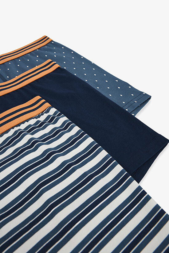 Erkek Geometrik Desenli P Logolu Orta Bel 3'lü Örme Boxer - 5