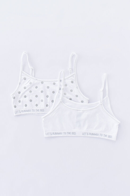 Beyaz Teen Dikişsiz Seamless Glitter 2Li Yarım Atlet - 1