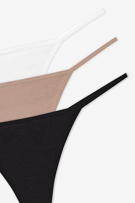 New Basic Çok Renkli 3lü Pamuklu String Külot - 9