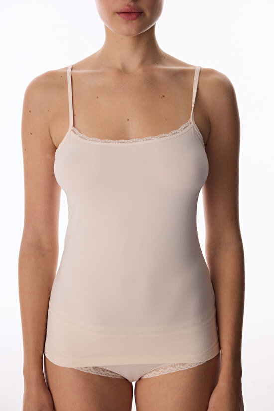 Beige Micro Lace Tank Top - 3