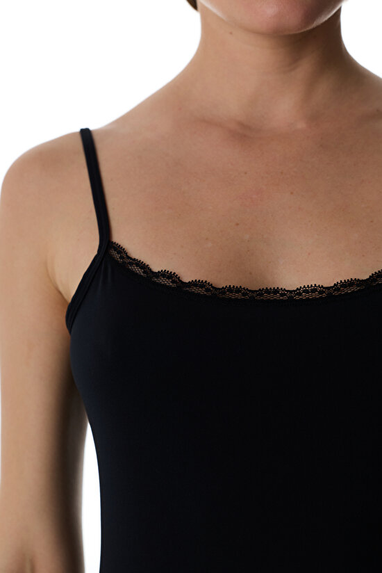 Siyah Micro Lace Dantel Atlet - 4