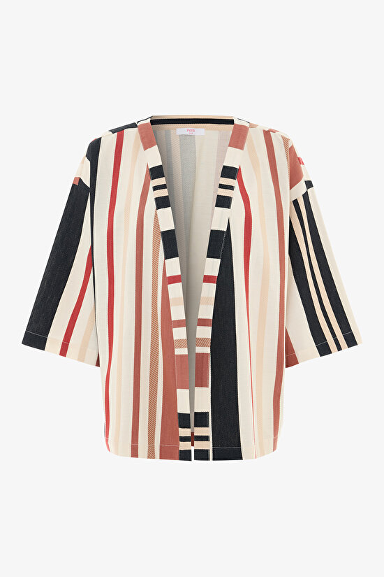 Shay Striped Etnik Desen V Yaka Oversize Kimono - 1