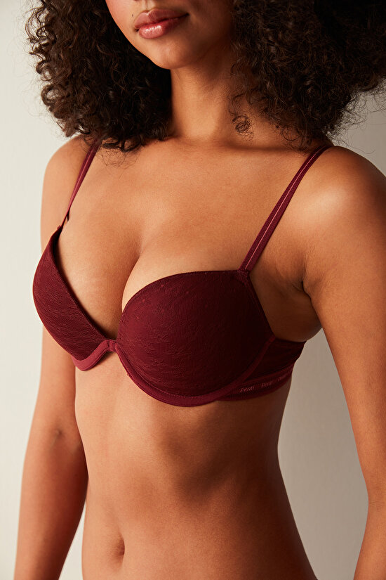 Super Push Up Lace Burgundy Bra - 3