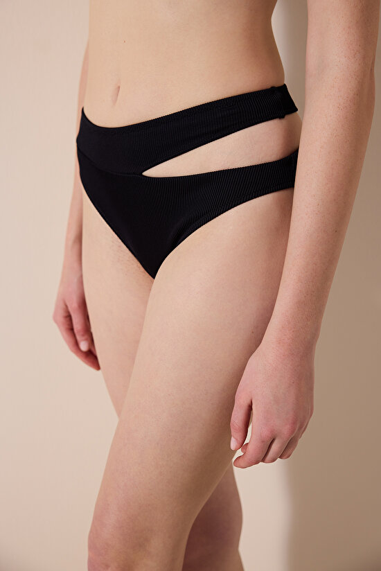 Brigett Cut Textured Black Bikini Bottom - 3