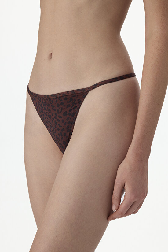 Brown Printed Micro Lace Triangle Bra - 1